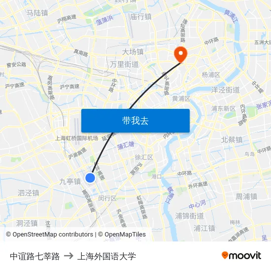 中谊路七莘路 to 上海外国语大学 map