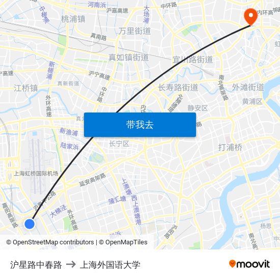沪星路中春路 to 上海外国语大学 map