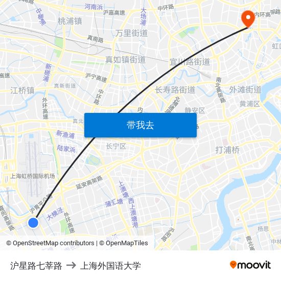 沪星路七莘路 to 上海外国语大学 map