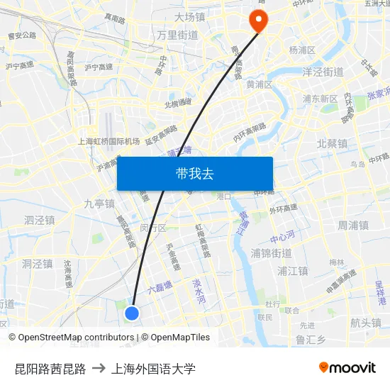 昆阳路茜昆路 to 上海外国语大学 map