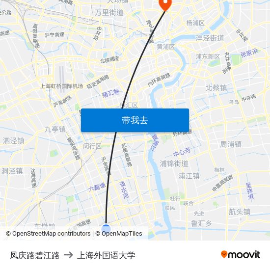 凤庆路碧江路 to 上海外国语大学 map