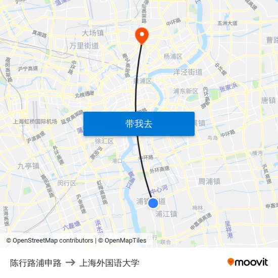 陈行路浦申路 to 上海外国语大学 map