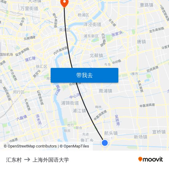 汇东村 to 上海外国语大学 map