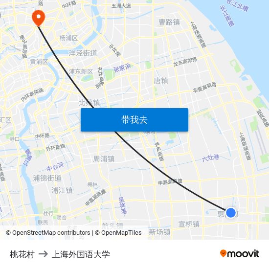 桃花村 to 上海外国语大学 map