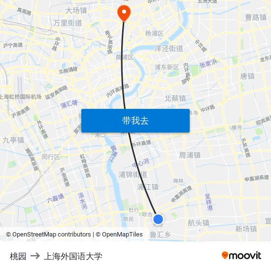 桃园 to 上海外国语大学 map