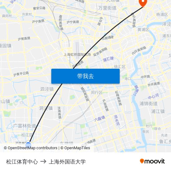 松江体育中心 to 上海外国语大学 map