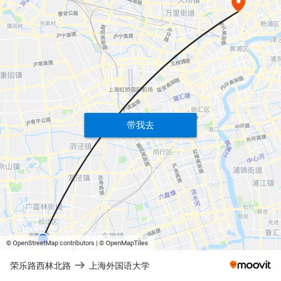 荣乐路西林北路 to 上海外国语大学 map
