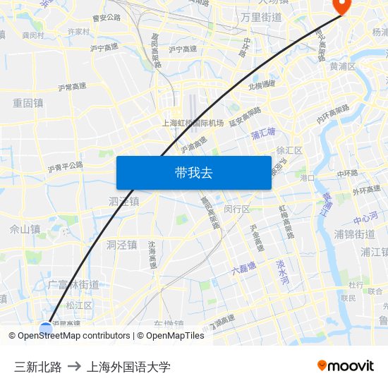 三新北路 to 上海外国语大学 map