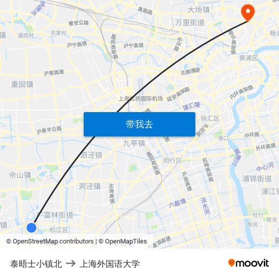 泰晤士小镇北 to 上海外国语大学 map