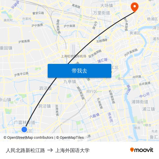 人民北路新松江路 to 上海外国语大学 map