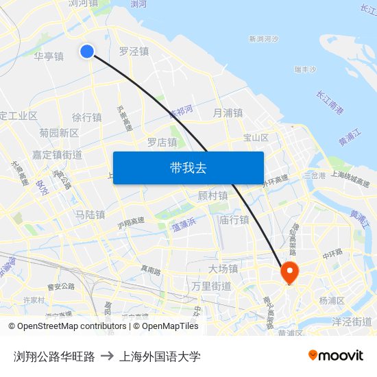 浏翔公路华旺路 to 上海外国语大学 map