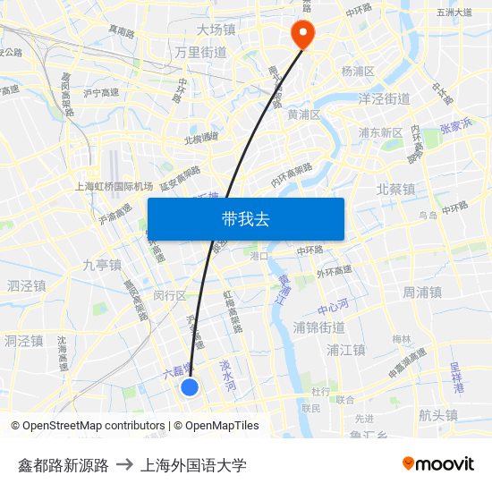 鑫都路新源路 to 上海外国语大学 map