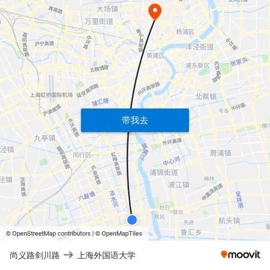 尚义路剑川路 to 上海外国语大学 map