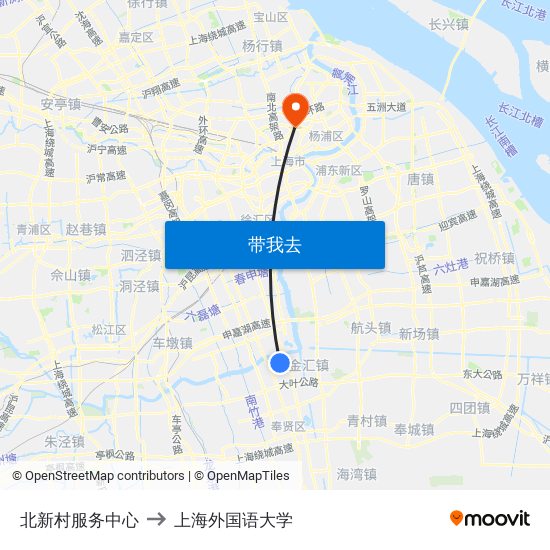 北新村服务中心 to 上海外国语大学 map