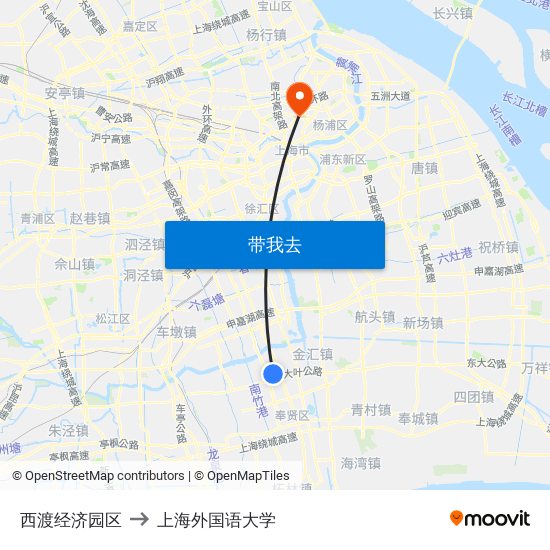 西渡经济园区 to 上海外国语大学 map