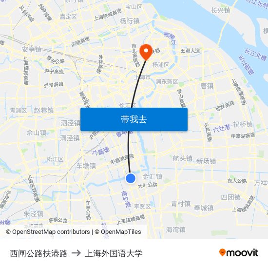 西闸公路扶港路 to 上海外国语大学 map