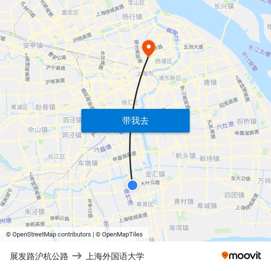 展发路沪杭公路 to 上海外国语大学 map