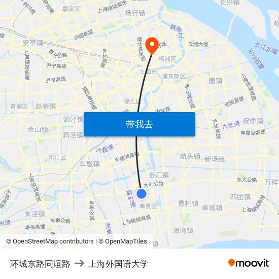 环城东路同谊路 to 上海外国语大学 map