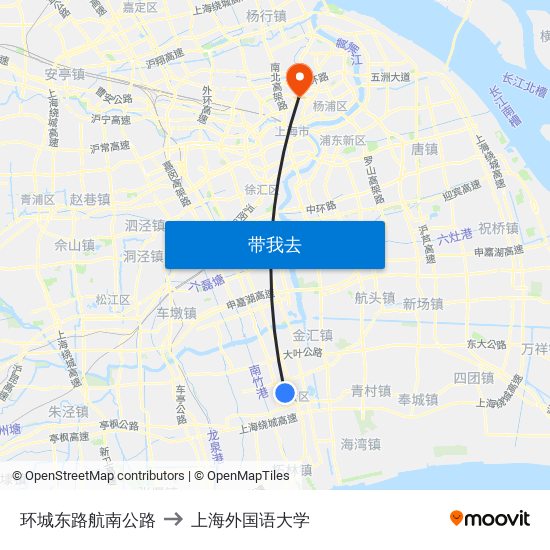 环城东路航南公路 to 上海外国语大学 map