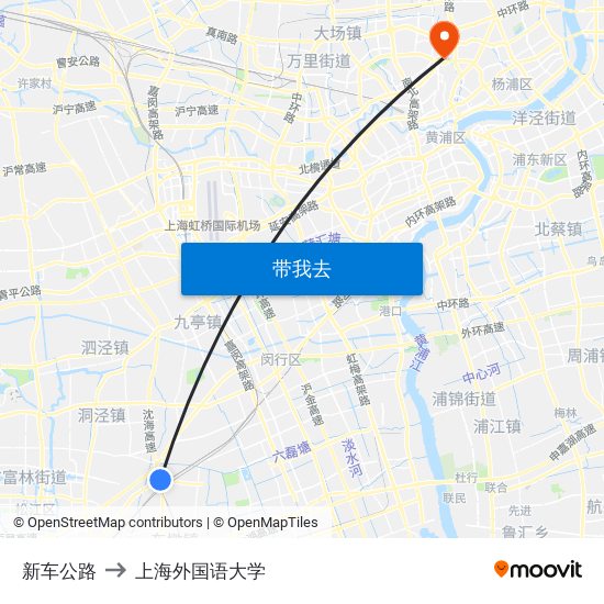 新车公路 to 上海外国语大学 map