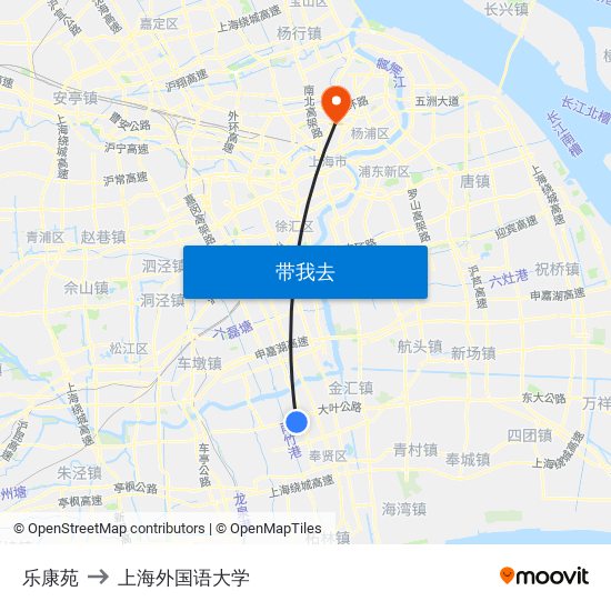 乐康苑 to 上海外国语大学 map