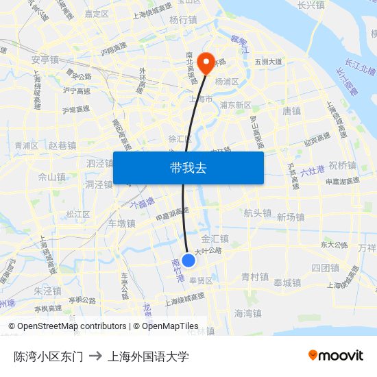 陈湾小区东门 to 上海外国语大学 map