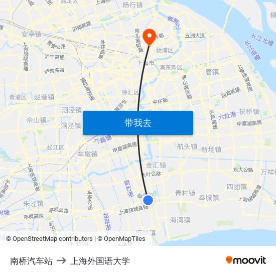 南桥汽车站 to 上海外国语大学 map