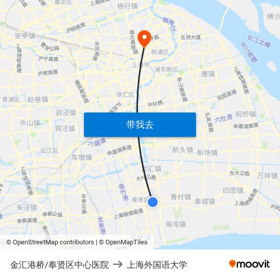 金汇港桥/奉贤区中心医院 to 上海外国语大学 map