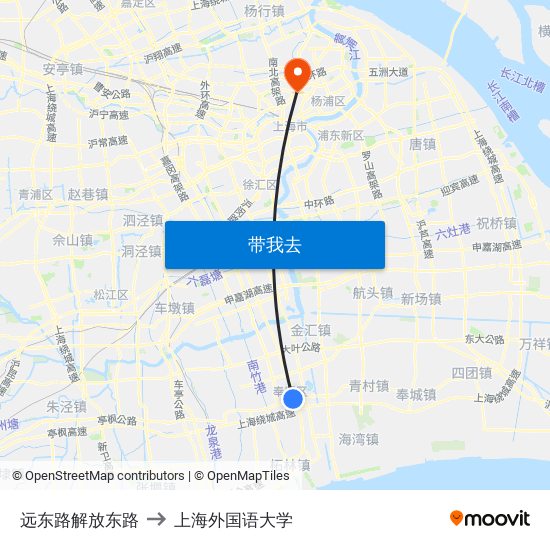 远东路解放东路 to 上海外国语大学 map