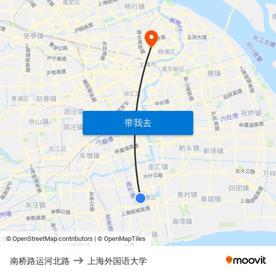 南桥路运河北路 to 上海外国语大学 map