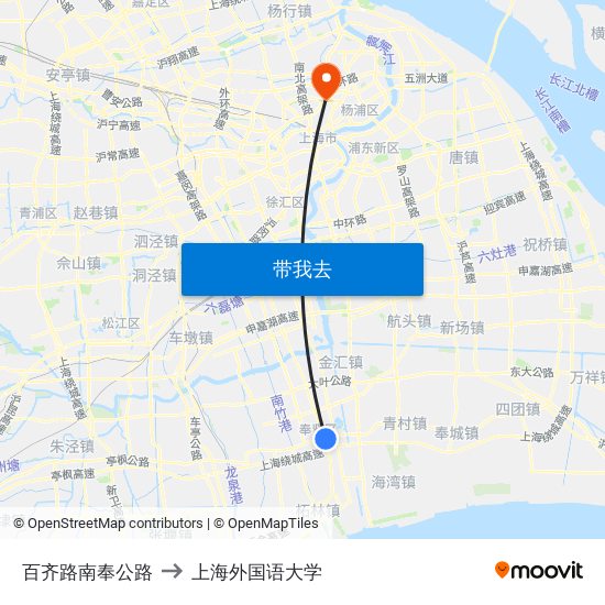 百齐路南奉公路 to 上海外国语大学 map