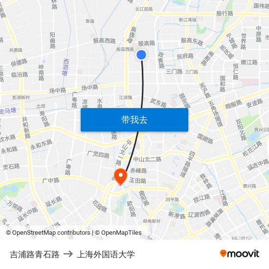 吉浦路青石路 to 上海外国语大学 map