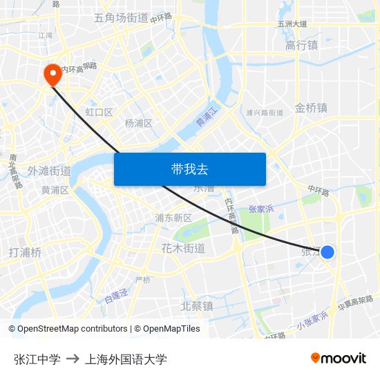 张江中学 to 上海外国语大学 map