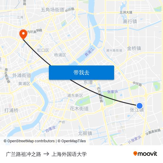 广兰路祖冲之路 to 上海外国语大学 map