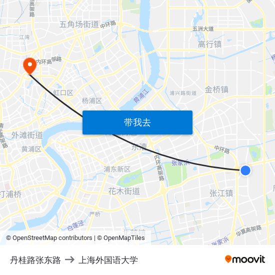 丹桂路张东路 to 上海外国语大学 map
