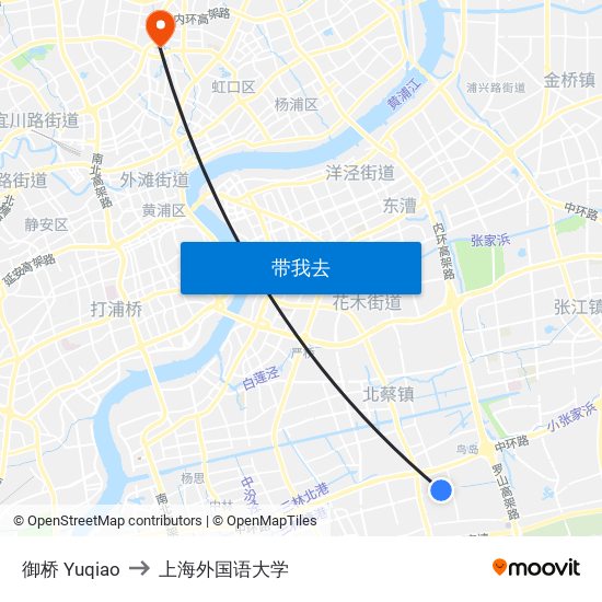 御桥 Yuqiao to 上海外国语大学 map