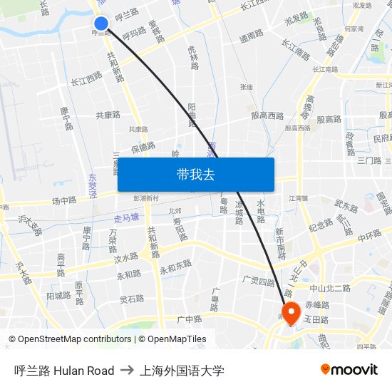 呼兰路 Hulan Road to 上海外国语大学 map