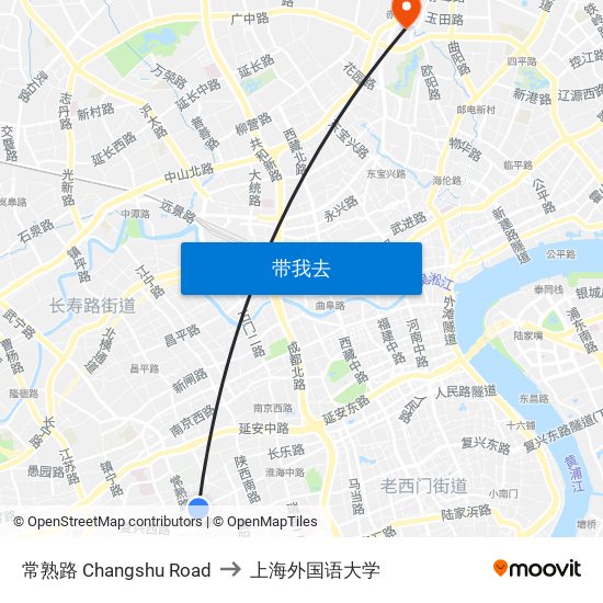 常熟路 Changshu Road to 上海外国语大学 map