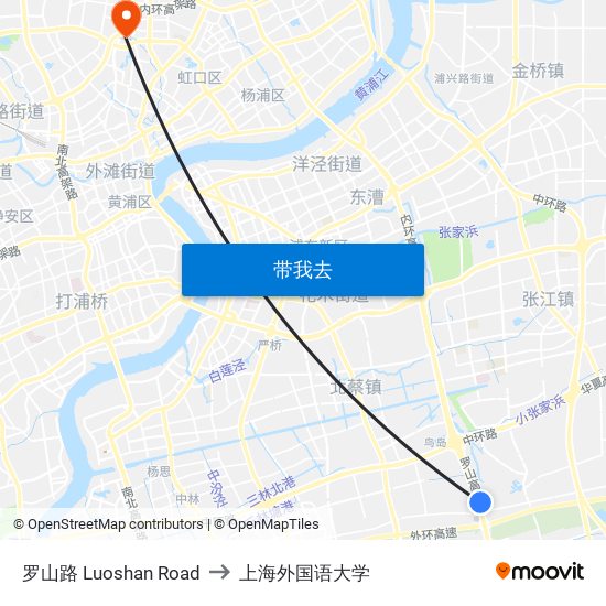 罗山路 Luoshan Road to 上海外国语大学 map