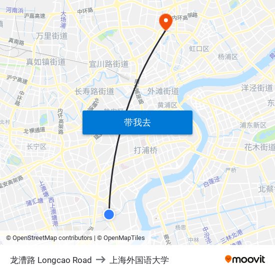 龙漕路 Longcao Road to 上海外国语大学 map