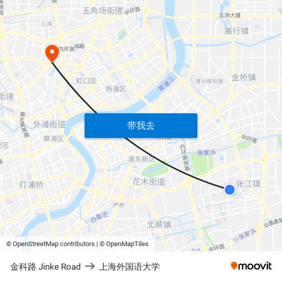 金科路 Jinke Road to 上海外国语大学 map