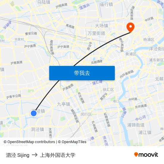 泗泾 Sijing to 上海外国语大学 map