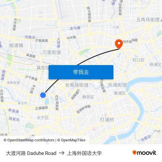 大渡河路 Daduhe Road to 上海外国语大学 map