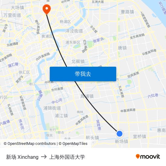 新场 Xinchang to 上海外国语大学 map