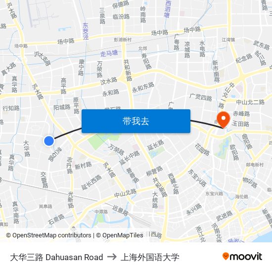 大华三路 Dahuasan Road to 上海外国语大学 map