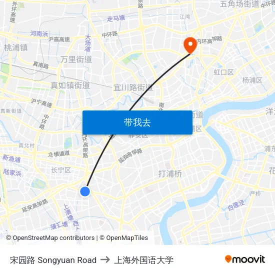 宋园路 Songyuan Road to 上海外国语大学 map