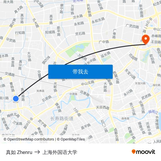 真如 Zhenru to 上海外国语大学 map