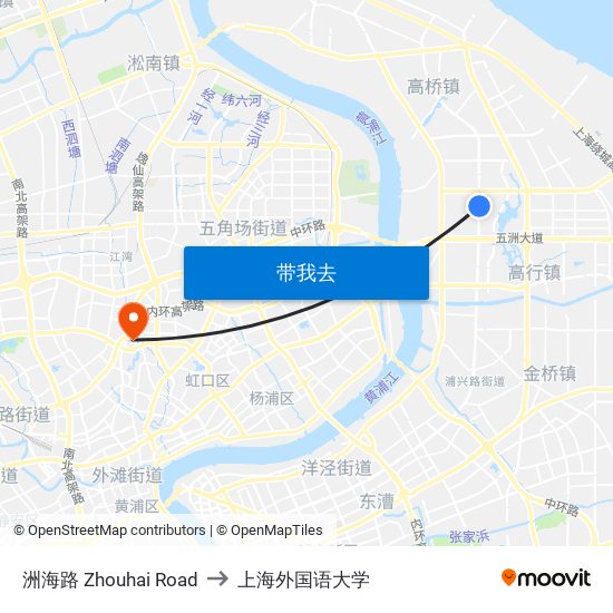 洲海路 Zhouhai Road to 上海外国语大学 map