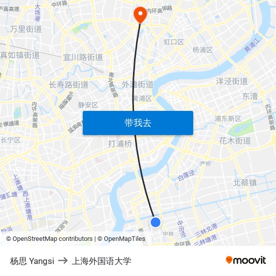 杨思 Yangsi to 上海外国语大学 map