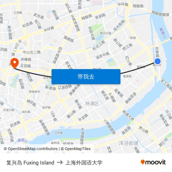 复兴岛 Fuxing Island to 上海外国语大学 map